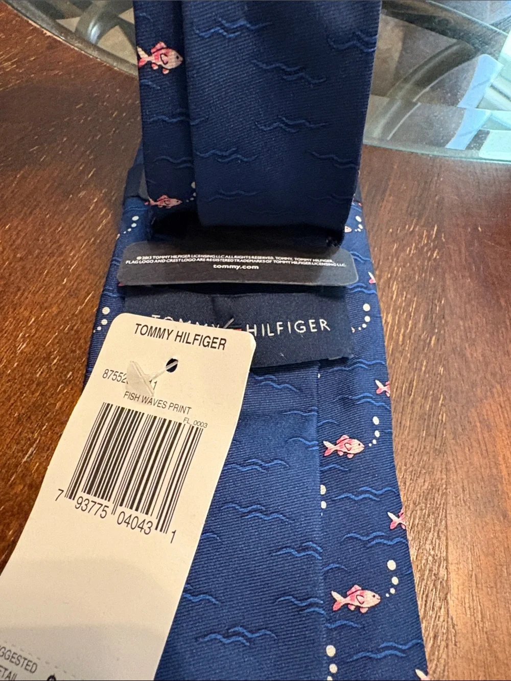 Tommy Hilfiger Navy Silk Tie with Pink Fish Motif